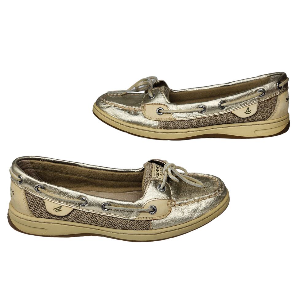 Sperry Top Sider Shoes Womens 8.5 Gold Metallic Shiny Loafers Boat Slip Ons